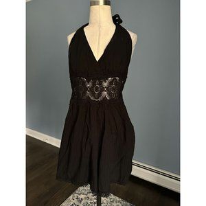 NWT Solemio black halter top romper lace midriff SMALL